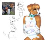 anthro big_breasts black_nails breasts brown_body brown_eyes brown_fur canid canine canis colored_nails covering covering_breasts domestic_dog eyelashes female floppy_ears fur head_tuft hi_res looking_at_viewer lop_ears mammal nails patron_(dog) redsnout sharp_nails simple_background solo thick_thighs tuft white_background white_body white_fur wide_hips 