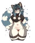  absurd_res anthro blue_eyes blush cheek_tuft clothing eyebrow_through_hair eyebrows eyelashes facial_tuft female fluffy fluffy_tail fredek666 hair hi_res hip_tuft inner_ear_fluff legwear looking_at_viewer mammal navel paws simple_background solo species_request star_symbol tail thigh_highs translucent translucent_hair tuft whiskers white_background 