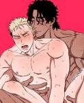  2boys balnom bara blush breath couple dark-skinned_male dark_skin implied_sex interracial male_focus mature_male multiple_boys muscular muscular_male nipples one_eye_closed original profile short_hair thick_eyebrows toned toned_male yaoi 