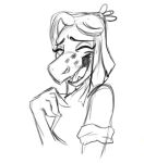  2024 anthro bianca_(bybuckett) black_and_white bybuckett cavemanon_studios dinosaur eyelashes eyes_closed fan_character female fingers hair laugh monochrome open_mouth open_smile reptile scalie short_hair sketch smile snoot_game snout solo 