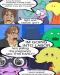  2024 4:5 absolutenutcase162 adult_swim ahoge all_caps amphibian anthro big_eyes big_nose binoculars biped black_clothing black_eyewear black_glasses black_suit black_text blue_clothing blue_jacket blue_suit blue_topwear bodily_fluids brown_eyes brown_hair brown_mouth cartoon_network charlie_dompler clothed_human clothed_humanoid clothed_male clothing colored comic confusion critter_(smiling_friends) detailed_background dialogue digital_drawing_(artwork) digital_media_(artwork) drawstring drawstring_topwear dress_shirt english_text eye_bags eyewear fingers frog glasses goop_goblin grease grease_stains green_body green_lips green_skin group hair hi_res holding_binoculars holding_object hoodie human humanoid humor interjection jacket jimble_(smiling_friends) lips looking_through_binoculars male male_anthro male_human male_humanoid mammal meme messy mr._frog_(smiling_friends) necktie noseless open_mouth overweight overweight_human overweight_male panicking parody pim_pimling pink_body pink_skin president presidential_debate question_mark red_clothing red_hoodie red_necktie red_tongue red_topwear scribble_eyes shirt slob smiling_friends speech_bubble suit sweat sweatdrop sweaty_face talking_to_another text tongue toony topwear white_clothing white_dress_shirt white_shirt white_topwear wide_eyed yelling yellow_body yellow_necktie yellow_nose yellow_skin 