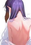  1girl absurdres bare_back breasts dated from_behind gradient_hair hair_over_shoulder hashtag-only_commentary highres hololive hololive_english long_hair multicolored_hair nape ninomae_ina&#039;nis orange_hair partially_undressed pointy_ears purple_hair sideboob sidelocks simple_background solo tentacle_hair twitter_username upper_body valtaur_tw virtual_youtuber white_background 