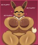  anthro areola big_breasts blush breasts brown_areola brown_body brown_fur brown_nipples cheek_tuft dialogue dipstick_tail eevee eyelashes eyes_closed facial_tuft female front_view fur generation_1_pokemon genitals head_tuft heart_symbol holding_breast huge_breasts markings navel neck_tuft nintendo nipples nude open_mouth open_smile pink_background pokemon pokemon_(species) pussy simple_background smile solo strugglebunny tail tail_markings text thick_thighs tuft white_body white_fur wide_hips 