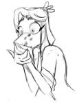 2024 anthro bianca_(bybuckett) black_and_white bybuckett cavemanon_studios covering covering_mouth dinosaur eyelashes fan_character female fingers hair low_res monochrome open_mouth reptile scalie short_hair sketch snoot_game snout solo