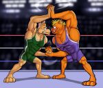  2022 abs anthro archie_comics biceps big_muscles brown_body bulge canid canine canis clenched_teeth clothing digital_drawing_(artwork) digital_media_(artwork) dingo dingo_(sonic_underground) duo duo_focus feet fight fighting_ring group hair hand_holding helmut_von_stryker hi_res hunter-husky male male/male mammal muscular muscular_anthro muscular_male orange_body pecs sega sonic_the_hedgehog_(archie) sonic_the_hedgehog_(comics) sonic_the_hedgehog_(series) sonic_underground teeth wrestler wrestling wrestling_singlet 