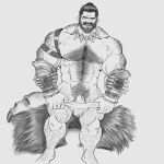  1boy abs animal_skull back_hair bara beard bracer bulge come_hither facial_hair feet_out_of_frame foot_hair full_beard gryph_(gryphonburger) hairy highres huge_eyebrows jewelry kraven_the_hunter large_pectorals looking_at_viewer male_focus male_pubic_hair male_underwear male_underwear_pull marvel mature_male muscular muscular_male mustache navel navel_hair necklace nipples pectorals penis penis_peek pubic_hair quads seductive_smile short_hair smile solo spider-man_(series) standing stomach thick_arm_hair thick_beard thick_chest_hair thick_leg_hair thick_mustache thick_navel_hair tooth_necklace topless_male tribal underwear undressing veins veiny_arms very_hairy 