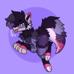 absurd_res anthro arm_tuft blep canid canine canis cheek_tuft chest_tuft domestic_dog facial_tuft fluffy fluffy_tail fur grey_body grey_fur half-closed_eyes hi_res male mammal narrowed_eyes neck_tuft pink_body pink_fur purple_background purple_body purple_fur shoulder_tuft simple_background solo sparkledog tail tongue tongue_out tuft white_body white_fur xing1