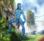  anma avatar blue_penis blue_skin cum cum_drip dripping erection garter grass humanoid_penis jake_sully james_cameron&#039;s_avatar james_cameron's_avatar landscape loincloth loincloth_aside male na&#039;vi na'vi nature not_furry nude penis polearm pose precum solo spear spread_legs spreading standing 