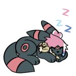 2024 alternate_color bow_(feature) donut_(jackrabbit) eeveelution eyelashes eyes_closed fakemon female feral feral_with_hair generation_2_pokemon generation_7_pokemon hair jackrabbit_(artist) nintendo plushie pokemon pokemon_(species) pokemon_plushie rockruff sleeping solo sound_effects sticker_pack stitch_(sewing) trans_(lore) trans_woman_(lore) umbreon vowelless vowelless_sound_effect zzz