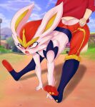 2020 ahegao ambiguous_penetration anthro athletic athletic_anthro bent_over_with_legs_held_straight blush boobacafe breasts butt butt_grab clothing duo female female_penetrated generation_8_pokemon hand_on_butt hi_res lagomorph leporid looking_at_viewer looking_pleasured male male/female male_penetrating male_penetrating_female mammal nintendo outside penetration pokemon pokemon_(species) rabbit scorbunny sex stretching tongue tongue_out torn_clothing