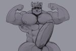 2021 abs absurd_res anthro balls big_balls big_penis canid canine canis digital_media_(artwork) domestic_dog erection eyewear flexing front_view genitals glans glasses grey_background grey_body hi_res huge_penis hyper hyper_genitalia hyper_penis male mammal manly melaisen monochrome muscular muscular_anthro muscular_male nipples pecs penis simple_background sketch smile solo