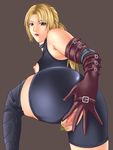  1girl ass blonde_hair blue_eyes breasts censored female long_hair namco nina_williams nipples pussy simple_background solo tekken 