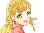  1girl blonde_hair braid crown_braid fire_emblem fire_emblem_heroes green_eyes japanese_clothes jurge kimono long_hair looking_at_viewer low-tied_long_hair official_alternate_costume open_mouth sharena_(fire_emblem) sharena_(new_year)_(fire_emblem) smile solo white_background 