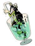  1girl asui_tsuyu black_hair bodysuit boku_no_hero_academia drink frog_girl gloves goggles green_bodysuit ice_cube long_hair thigh_boots 