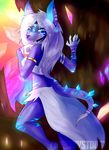  amethystdust anthro canine clothed clothing female looking_at_viewer looking_back magic mammal smile solo 