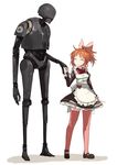  abe_nana apron blush brown_hair closed_eyes commentary_request full_body galactic_empire heart holding_hands idolmaster idolmaster_cinderella_girls insignia k-2so ketunyan long_hair maid maid_apron ponytail rebel_alliance robot rogue_one:_a_star_wars_story science_fiction smile star_wars 