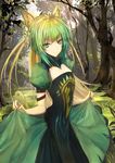  1girl ahoge animal_ears archer_of_red belt brown_hair cat_ears dress fate/apocrypha fate_(series) flat_chest forest green_eyes long_hair multicolored_hair smile tree 