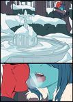  anthro blush clothed clothing comic dragon duo female hair hug kissing male male/female open_mouth outside smile snow teil 