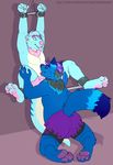 2014 anthro armpits bdsm blue_fur blue_hair bondage bound boxers_(clothing) bulge clothed clothing dark_blue_fur digital_media_(artwork) duo fur hair hindpaw licking light_blue_fur male male/male mammal mustelid navel navel_lick neckerchief open_mouth otter pawpads paws pink_hair pink_neckerchief pink_nose pink_underwear purple_hair purple_underwear shadowpelt simple_background spreader_bar tongue tongue_out topless underwear white_fur 