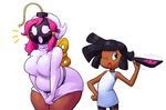  belt big_breasts black_eyes black_hair blush bob-omb breasts clothing dark_skin duo embarrassed female hair human humanoid male mammal mario_bros minus8 nintendo not_furry one_eye_closed open_mouth outta_sync panties pink_hair shirt shocked shorts shy-bomb shygirl shyguy simple_background slightly_chubby thick_thighs tongue tongue_out underwear video_games white_background wide_hips wind-up_key wink 
