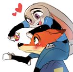  &lt;3 2017 anthro blush buckteeth canine clothed clothing disney duo eyelashes female fox freedomthai fully_clothed gift green_eyes hi_res judy_hopps lagomorph long_ears male mammal nick_wilde open_mouth police_uniform purple_eyes rabbit simple_background teeth uniform white_background zootopia 