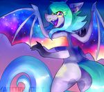  amethystdust anthro bat_pony butt fan_character female hair looking_at_viewer nude smile solo standing wings 
