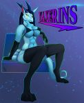  anthro armwear big_breasts blue_hair blue_scales bra braided_hair breasts butt clothed clothing dew_dragon dragon elbow_gloves female gloves hair horn legwear scales scalie simple_background solo stockings text underwear yaxerins yellow_eyes 