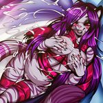  anthro blush breasts crystal-for-ever feline female hair mammal nipples purple_hair pussy red_eyes smile stripes tiger 