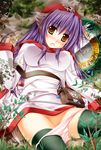  bag breasts dragon_quest dragon_quest_ii dress hood kai_yuuki large_breasts long_hair long_sleeves panties princess_of_moonbrook purple_hair satchel slime_(dragon_quest) solo underwear 