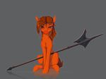  equine fan_character fur grey_background hair holding_object holding_weapon hooves looking_at_viewer madhotaru mammal my_little_pony nude orange_eyes orange_fur orange_hair simple_background sitting smile weapon 