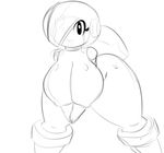  bent_over black_and_white breasts butt clothing female flora_fauna humanoid looking_at_viewer machine monochrome mysticaldark nipples open_mouth plant robot soev10 solo suit thick_thighs 