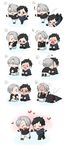  &gt;_&lt; 2boys :q black_gloves black_hair blue_eyes blush brown_eyes chibi closed_eyes crying falling flying_sweatdrops gloves hair_over_one_eye holding_hands ice_skates katsuki_yuuri kiss male_focus monotsuki multiple_boys open_mouth silver_hair skates skating smile tears tongue tongue_out viktor_nikiforov yaoi yuri!!!_on_ice 