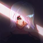  bare_shoulders black_eyes hair_over_one_eye ilya_kuvshinov looking_at_viewer mole mole_under_mouth nier_(series) nier_automata no_blindfold short_hair silver_hair solo upper_body yorha_type_a_no._2 