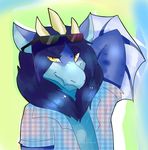  amethystdust anthro clothed clothing dragon eyewear hair horn looking_at_viewer male mane open_shirt smile solo sunglasses 