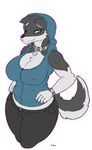  anthro big_breasts blue_eyes breasts canine cleavage clothed clothing collar dog female fur grey_fur hands_on_hips hoodie husky jacket jeans looking_at_viewer mammal pants rakihiro rakkuguy simple_background smile solo umbra_(character) white_background white_fur 