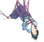  arms_behind_back bnjgm. bound full_body green_hair hakama idolmaster idolmaster_side-m japanese_clothes kiyosumi_kurou looking_at_viewer male_focus parted_lips red_rope rope shibari shosei socks solo tabi 