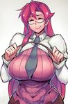  breasts closed_eyes curvy glasses huge_breasts lipstick long_hair makeup red_hair smile solo tengen_toppa_gurren_lagann very_long_hair wide_hips yoko_littner yomako zako_(arvinry) 