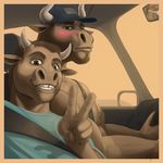  anthro blush bovine cattle clothing father father_and_son hat male mammal parent rov selfie son underwear v_sign 