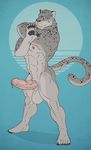  2017 abs anthro balls biceps blue_eyes feline invalid_tag kazushi leopard long_penis looking_at_viewer male mammal muscular muscular_male nude pecs penis precum smile snow_leopard solo spots vein 