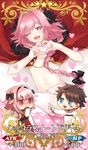  ;d astolfo_(fate) blue_eyes blush blush_stickers bow braid brown_hair cape card_(medium) card_parody chibi citron_82 craft_essence fate/apocrypha fate/grand_order fate_(series) fujimaru_ritsuka_(male) gloves hair_bow heart heart-shaped_pupils heart_background heart_hands implied_yaoi lingerie long_hair looking_at_viewer male_focus multiple_boys navel on_bed one_eye_closed open_mouth otoko_no_ko pink_background pink_eyes pink_hair pointing ponytail riyo_(lyomsnpmp)_(style) short_hair simple_background smile star symbol-shaped_pupils thighhighs thought_bubble underwear uniform white_gloves white_legwear 