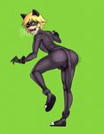  animal_humanoid blonde_hair butt cat cat_humanoid cat_noir chat_noir clothing feline girly green_eyes hair hi_res human humanoid male mammal mask miraculous_ladybug octoboy open_mouth rubber solo suit 