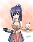  apron blue_dress blue_hair breasts brown_eyes charle_(fairy_tail) cleavage closed_eyes collarbone dress fairy_tail hair_ribbon head_tilt high_ponytail holding long_hair looking_at_viewer mashima_hiro md5_mismatch official_art omelet open_mouth pleated_dress ribbon signature sleeveless sleeveless_dress small_breasts solo very_long_hair wendy_marvell white_ribbon 