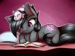 black_hair book captainpudgemuffin cutie_mark duo earth_pony equine fan_character female feral fluffy fur grey_fur hair hooves horse lying mammal my_little_pony nude pony purple_eyes reading simple_background 