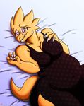  2017 alphys bed belly blush breasts claws clothing cute dress eyewear female glasses invalid_tag looking_at_viewer monster navel reptile scalie slightly_chubby smile solo teeth undertale vaughn_xero_(artist) video_games 