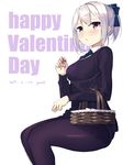  brown_eyes garnet highres original pantyhose short_hair silver_hair simple_background sitting solo valentine 