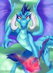  amethystdust anthro dragon female friendship_is_magic horn looking_at_viewer my_little_pony nude princess_ember_(mlp) solo standing teeth wings 