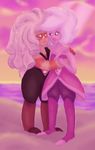  2017 alien beach cartoon_network fusion gem gem_(species) hair humanoid itoruna jasper_(steven_universe) not_furry pink_diamond_(steven_universe) pink_hair pink_skin rose_quartz_(steven_universe) seaside smile steven_universe 