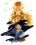  1girl absurdres blonde_hair blue_eyes closed_eyes hands_together highres jewelry link looking_at_viewer necklace nintendo official_art pointy_ears princess_zelda sword the_legend_of_zelda the_legend_of_zelda:_breath_of_the_wild weapon 