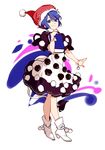  bangs blue_eyes blue_hair book book_hug boots capelet closed_mouth commentary_request doremy_sweet dream_soul full_body hat holding holding_book hug_(yourhug) looking_at_viewer nightcap pom_pom_(clothes) short_hair smile solo tail tapir_tail touhou white_footwear 