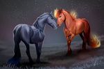  ambiguous_gender aomori duo equine feral grass hair horse mammal outside standing star 